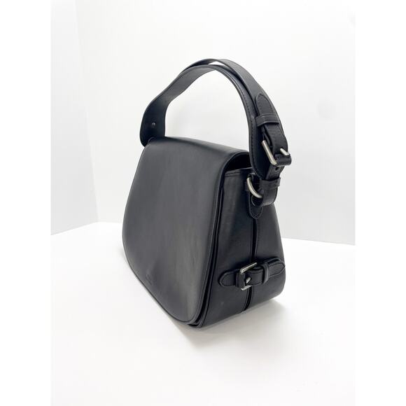 Polo Ralph Lauren Saddle Bag Shoulder Bag Black Leather Buckle - Picture 1 of 16